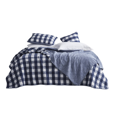 Pre-Washed Cotton Plaid Lightweight Reversible Quilt Set
