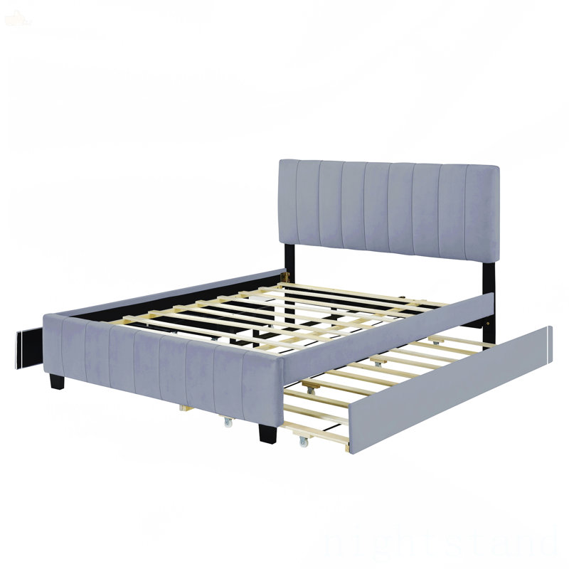Grand lit plateforme tapissier en velours
