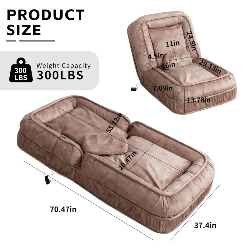Boneless Upholstered Adjustable Position Adult Pets 2 Pillows Human Dog Sofa, Brown