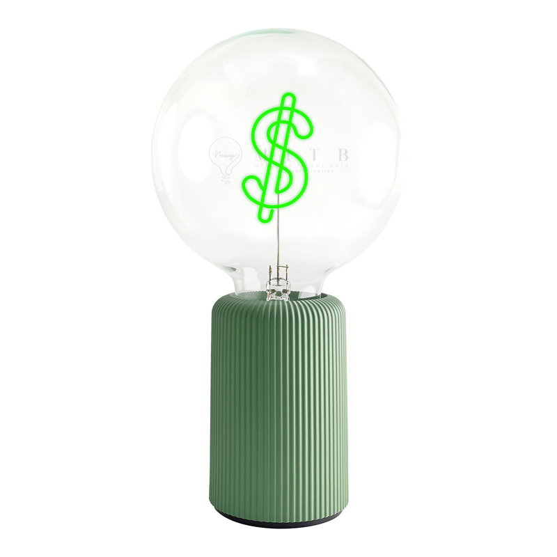 Ampoule Dollar verte avec lampe de table portative Pop Nomad, Blanc, H 19 po x l 6,8 po x P 13 po