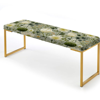 Plants Upholstered Gold Bench