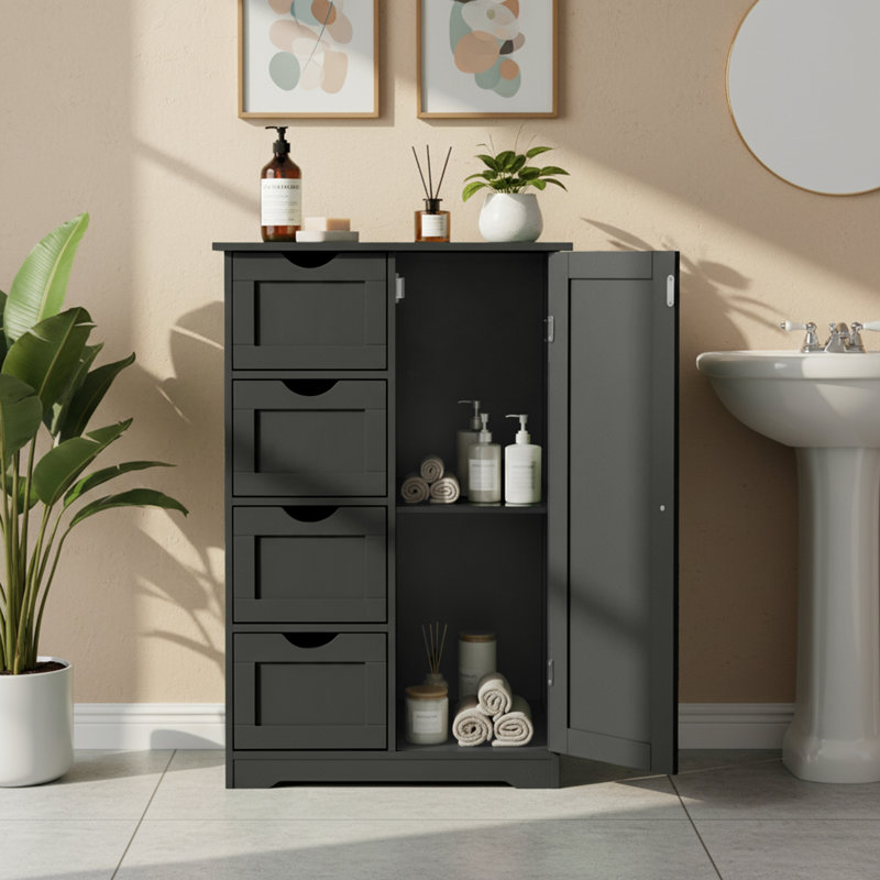 Matte Black Modern Bathroom Vanity - Compact Mdf Storage Cabinet For Industrial & Minimalist Decor