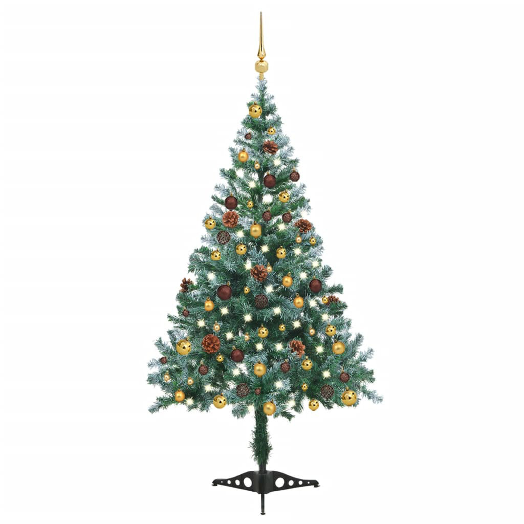 Künstlicher Weihnachtsbaum 180 cm Schwarz mit LED-Leuchten in Kaltweiß, Weihnachtsbaumkugeln und Ständer