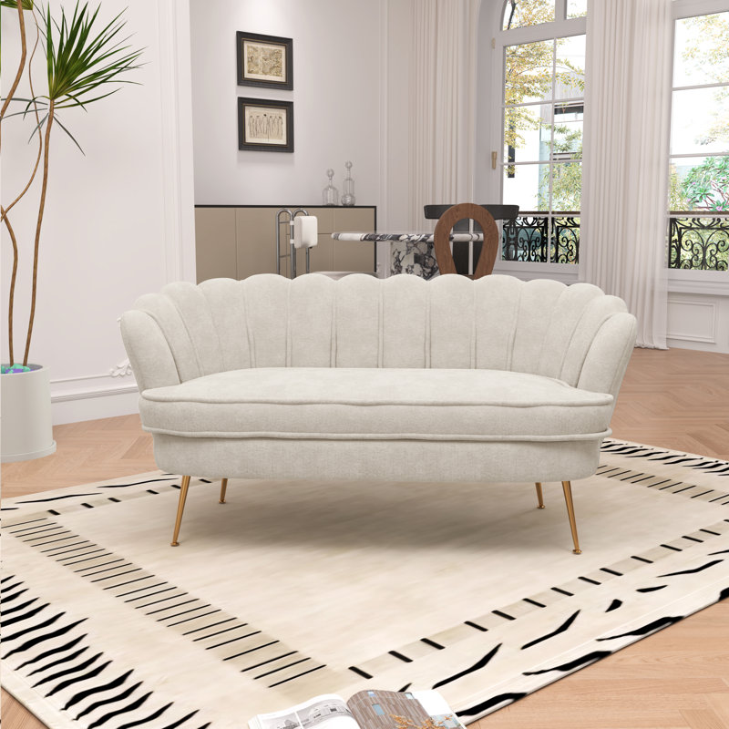 Causeuse moderne de 59 po de largeur avec petit canapé avec pieds en métal, Beige