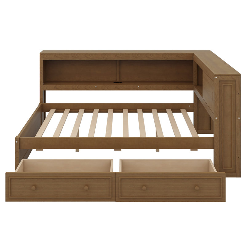 Lit de jour avec tablettes et deux tiroirs, Couleur de bois antique