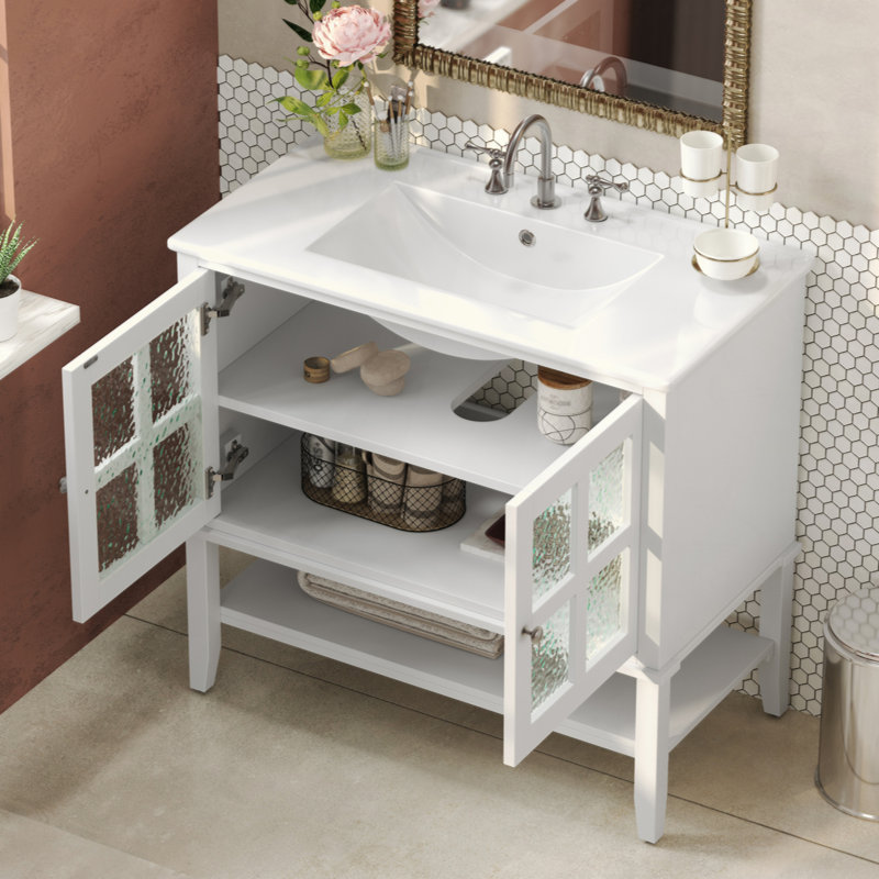 Meuble-lavabo 36 po avec lavabo en céramique, Blanc