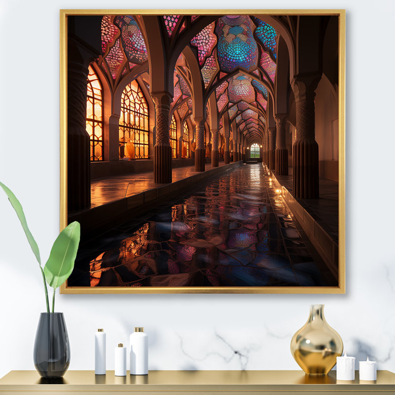 «Nasir Al Mulk Mosque», art mural, Cadre flottant doré, H 36 po x l 36 po x P 1,5 po