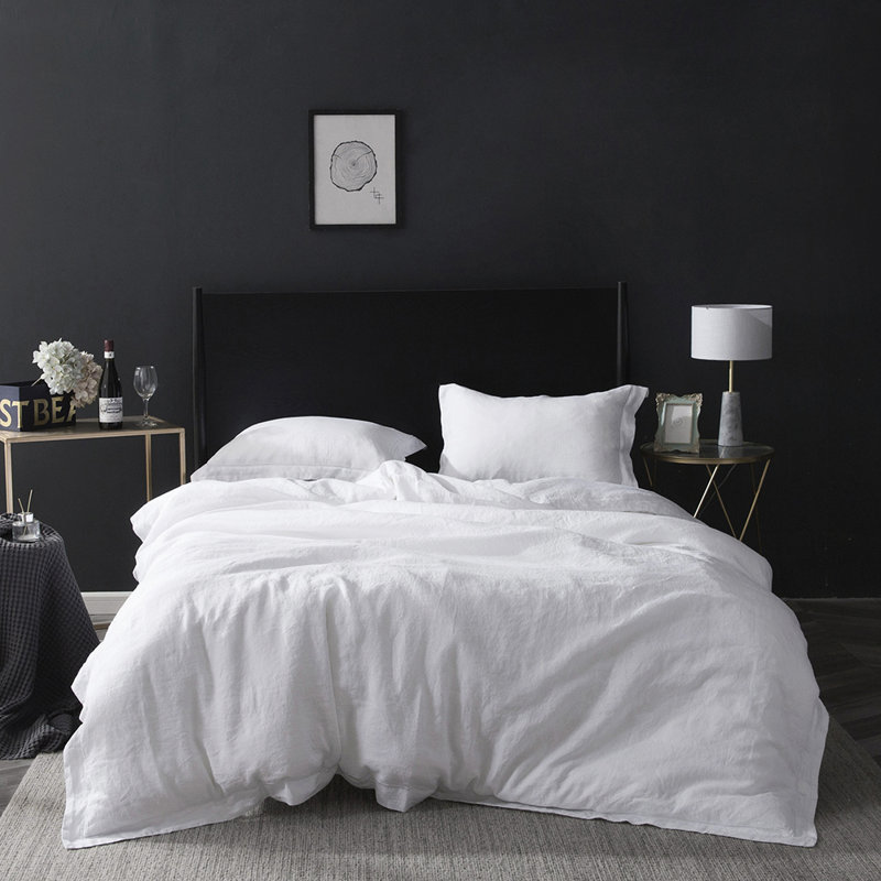 100% Linen Duvet Cover Set, King Duvet Cover + 2 Shams, White