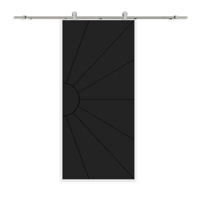 Porte de grange à panneaux et en bois manufacturé avec quincaillerie d'installation, 30 po x 84 po, Noir