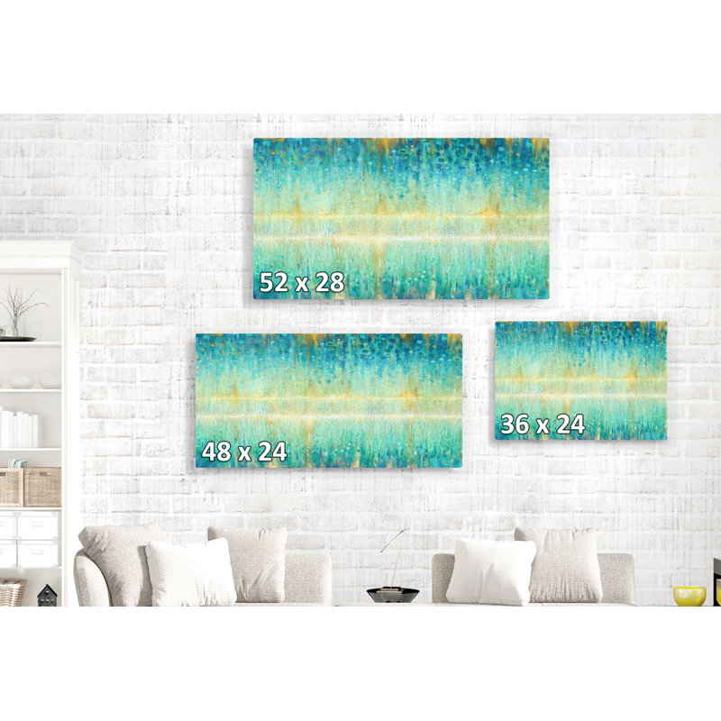 Pluie abstraite, frais, contemporain, vert, bleu sarcelle, bleu, jaune, or, indigo, H 24 po x l 36 po x P 1,5 po