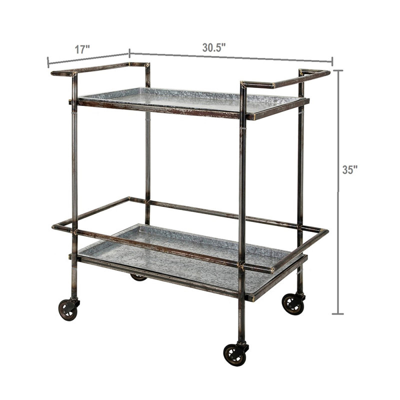 Chariot de bar Percy en métal galvanisé 30,7 x 17,1 x 34,6 po pour la maison