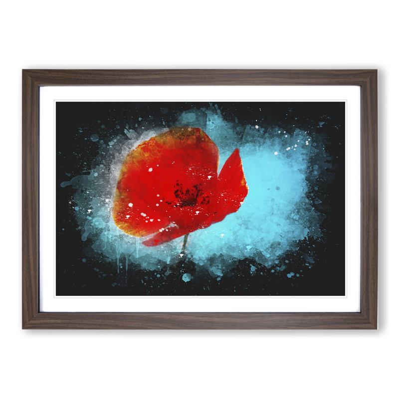 Red Poppy Flower Vol.1 - Picture Frame Painting, 65cm H x 90cm W x 2cm D, Walnut Framed