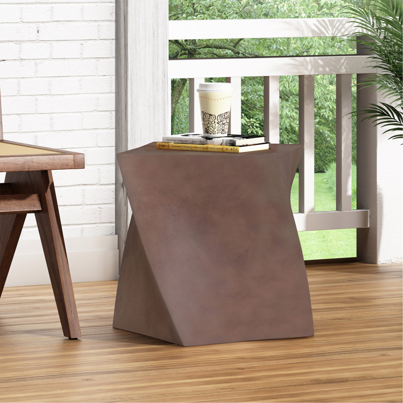 Charming Lightweight Concrete End Table With Abstract Twisted Cube Design