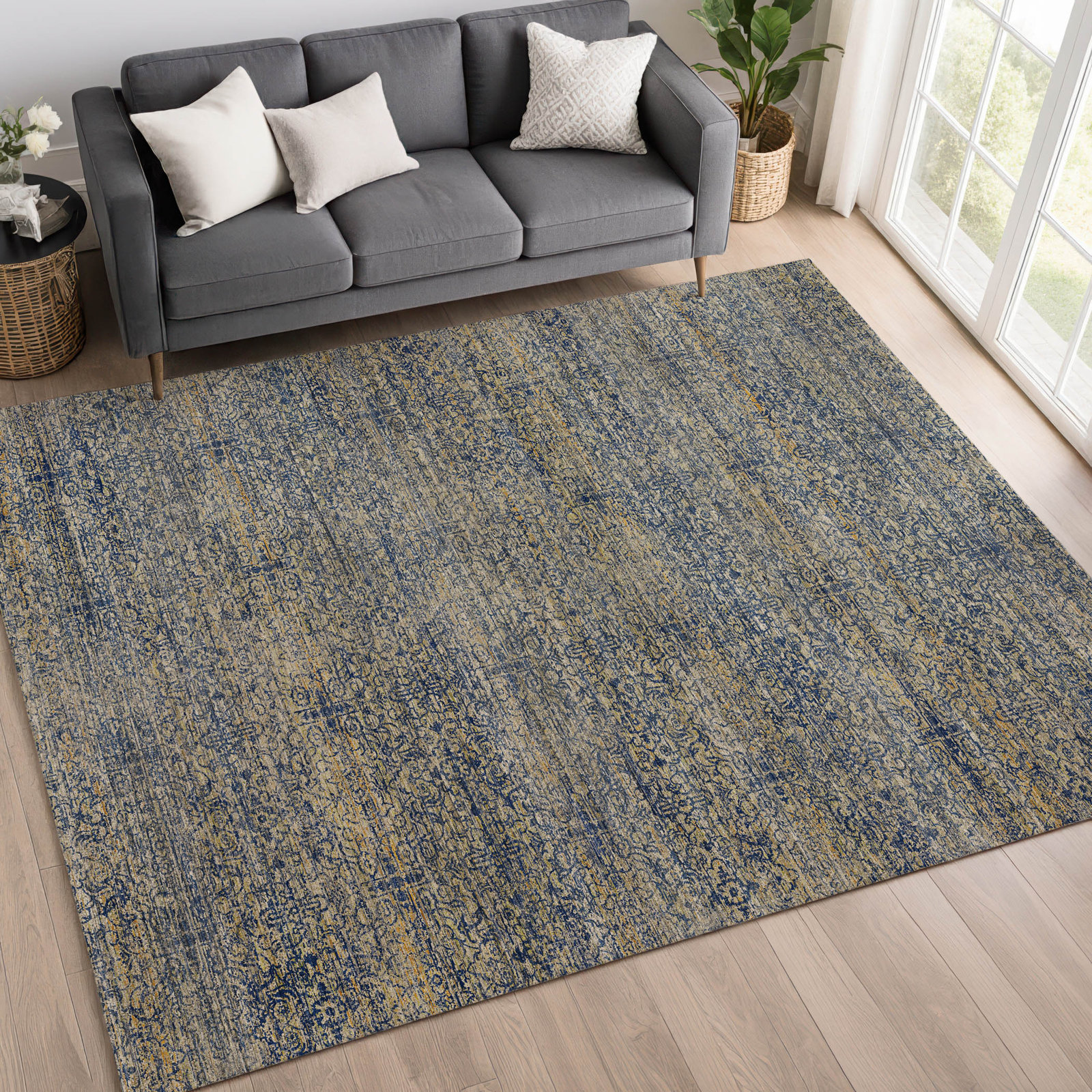 Premium Machine Washable Tirico Casual Rug, Navy, 5' x 7'6"
