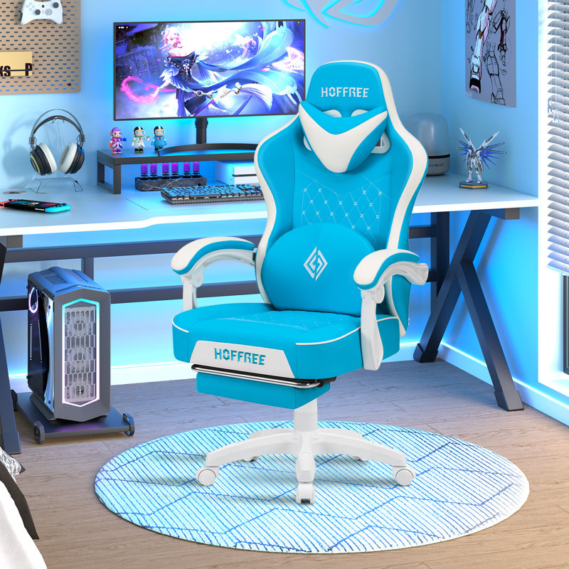 Fauteuil lombaire inclinable et ergonomique Ivy Bronx, Bleu ciel / blanc