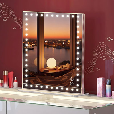 12"X9" Hollywood Vanity Mirror With 48 LED Lights, 3 Color Modes, Dimmable Smart Touch Makeup Mirror With 10X Magnification, Tabletop Lighted Mirror For Bedroom Or Dormitory