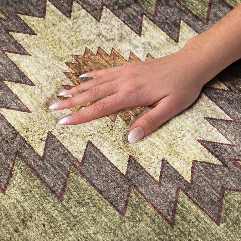 Premium Machine Washable Dream Shag ADS179 Aztec Rug, Green, 9' x 12'