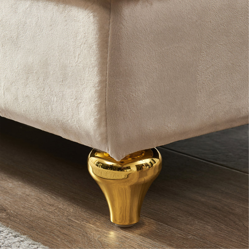 Chaise longue moderne avec revêtement en velours et canapé de rangement, Beige