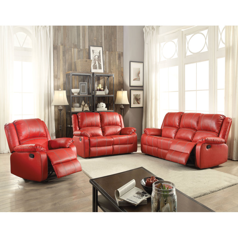 Canapé inclinable manuel 3 places Zuru Motion, Rouge vin, H 40 po x l 81 po x P 37 po