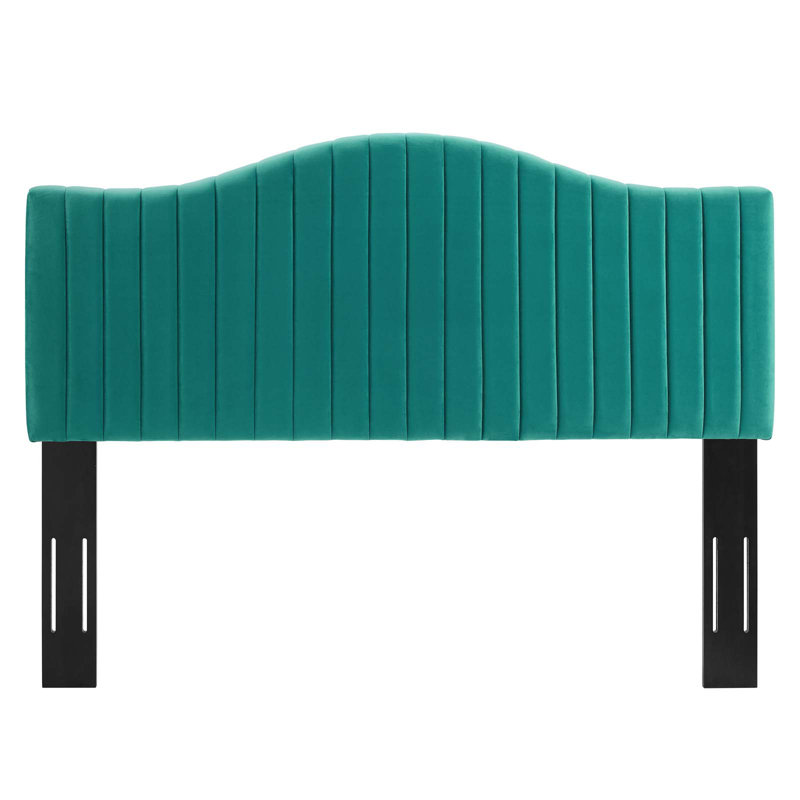Brielle Channel Tufted Performance Velvet Headboard, Queen, Teal Plainweave