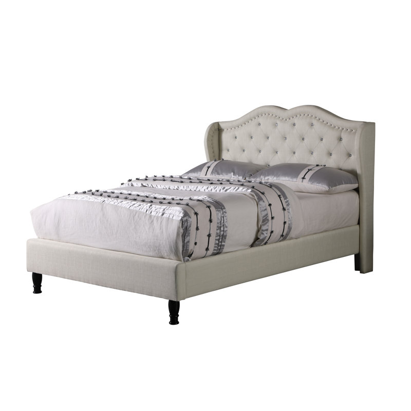 Dimmitri Upholstered Wingback Bed, Beige, King
