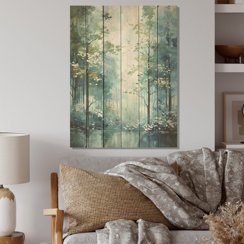 Tranquil Shadows Green Forest - Art mural en bois de forêt sur bois de pin naturel, H 20 po x l 10 po