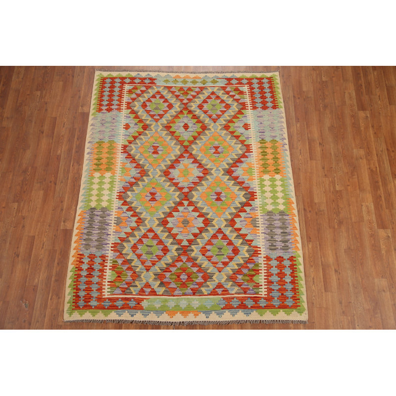 Tapis géométrique réversible en laine 5 x 7