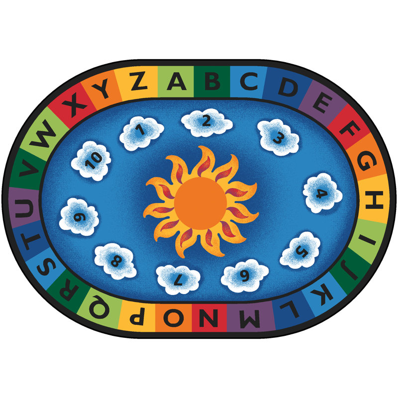 Sunny Day Learn Play Literacy Classroom Tufted Blue/Red Area Rug, Oval 8'3" x 11'8"