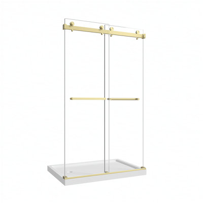 43"-48" W x 76" H Brushed Gold Reversible Installation Double Bypass Sliding Shower Door Easy Installation Frameless Shower Door,5/16"(8MM) Tempered Glass With Nano Explosion-proof Film