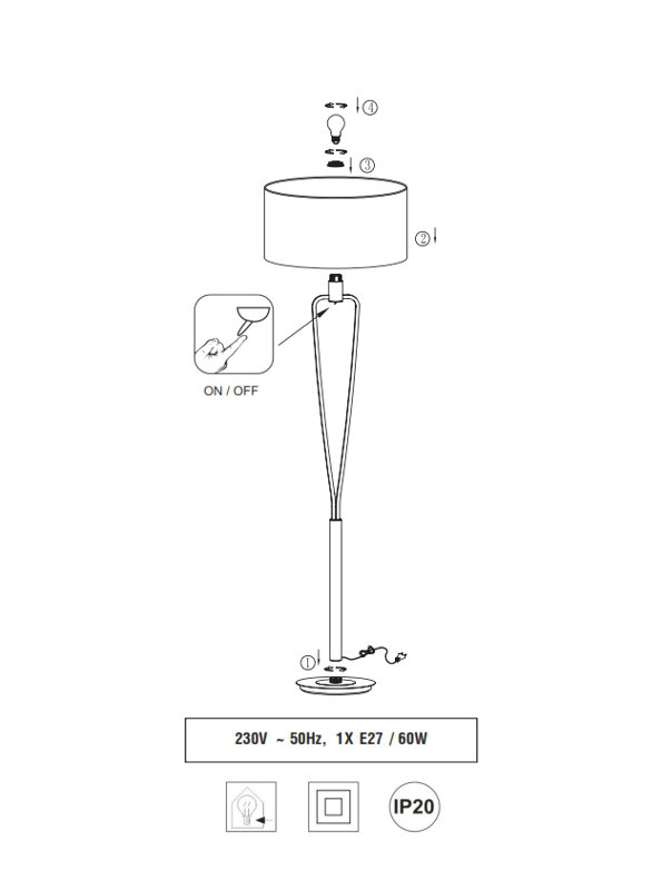 Derrek 160cm Chrome Traditional Floor Lamp with Outlet