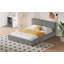 Lit plateforme tapissier avec tissu en velours, lit au sol avec structure solide, gris
