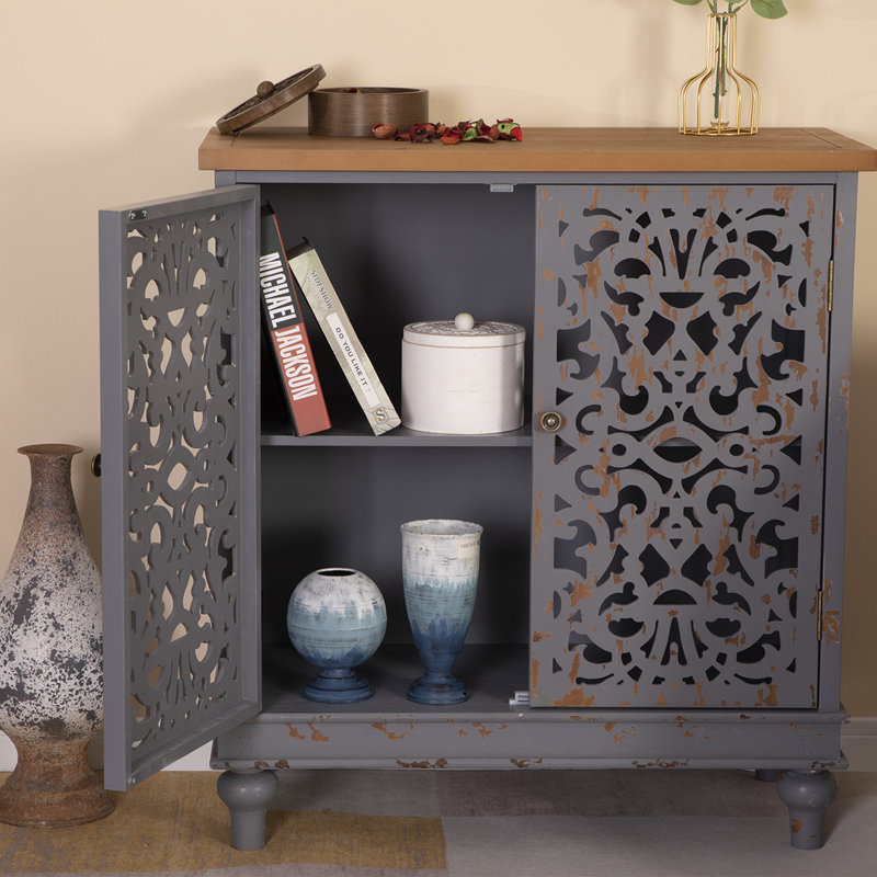 Buffet décoratif 2 portes Ewalt, Gris, H 34,3 po x l 31,5 po x P 15 po