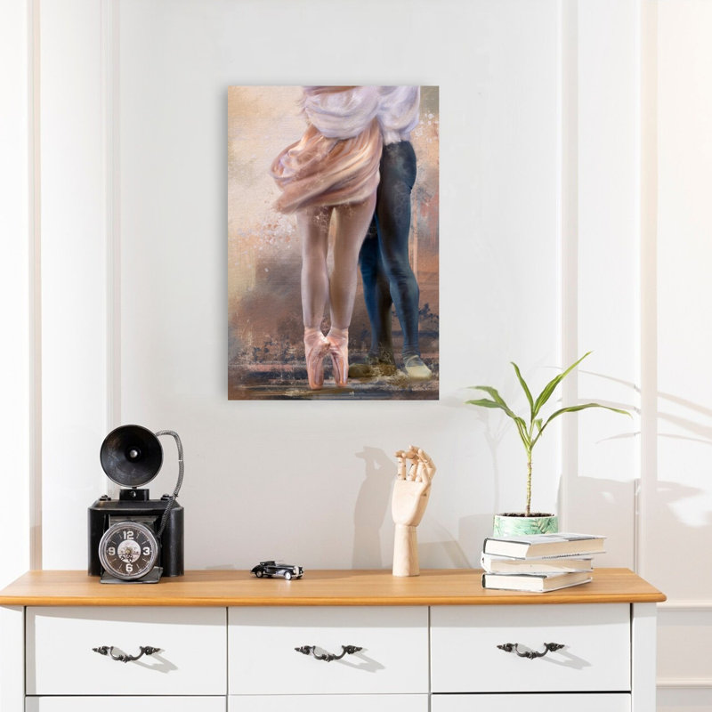 Couple de ballet dansant, art mural abstrait et romantique contemporain, H 24 po x l 16 po