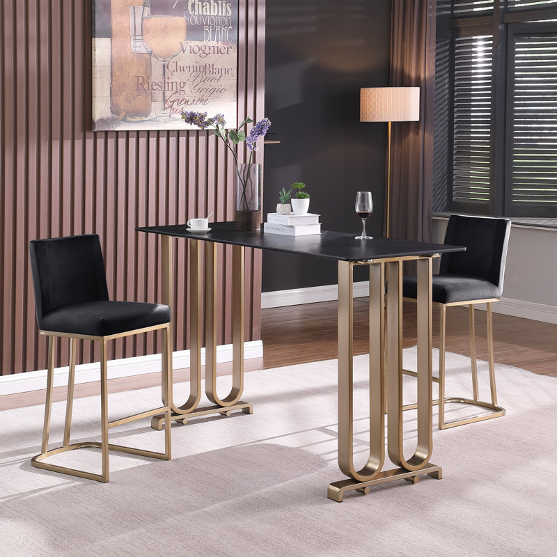 Ensemble de 2 tabourets de bar de 26 po de hauteur avec dossier Wok Furniture, tabourets de bar brossés dorés, tabourets de cuisine modernes en velours