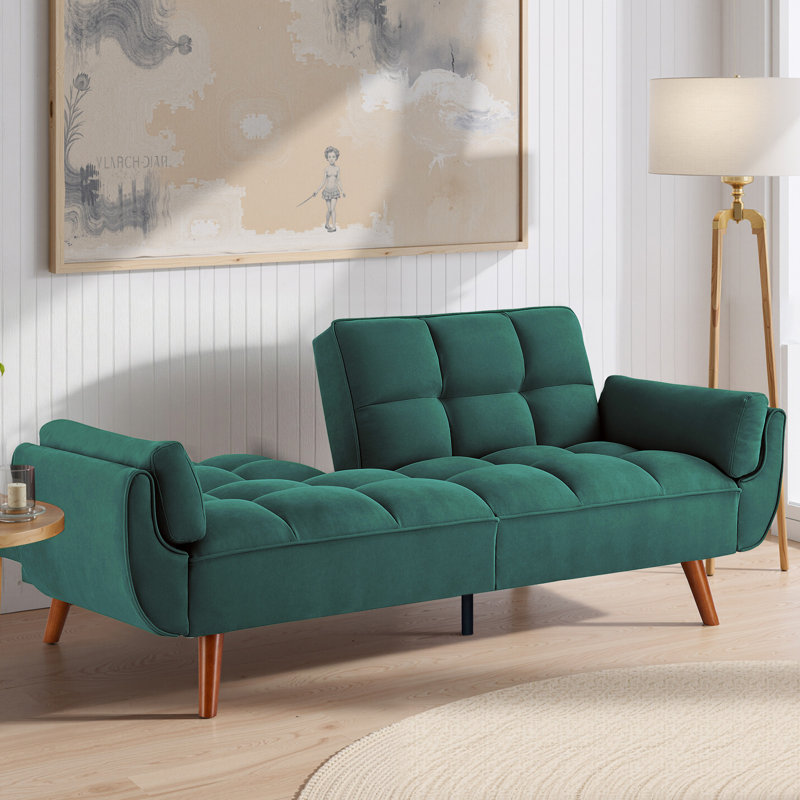 Arnbert 75.39'' Upholstered Convertible Sofa, Green Polyester Blend