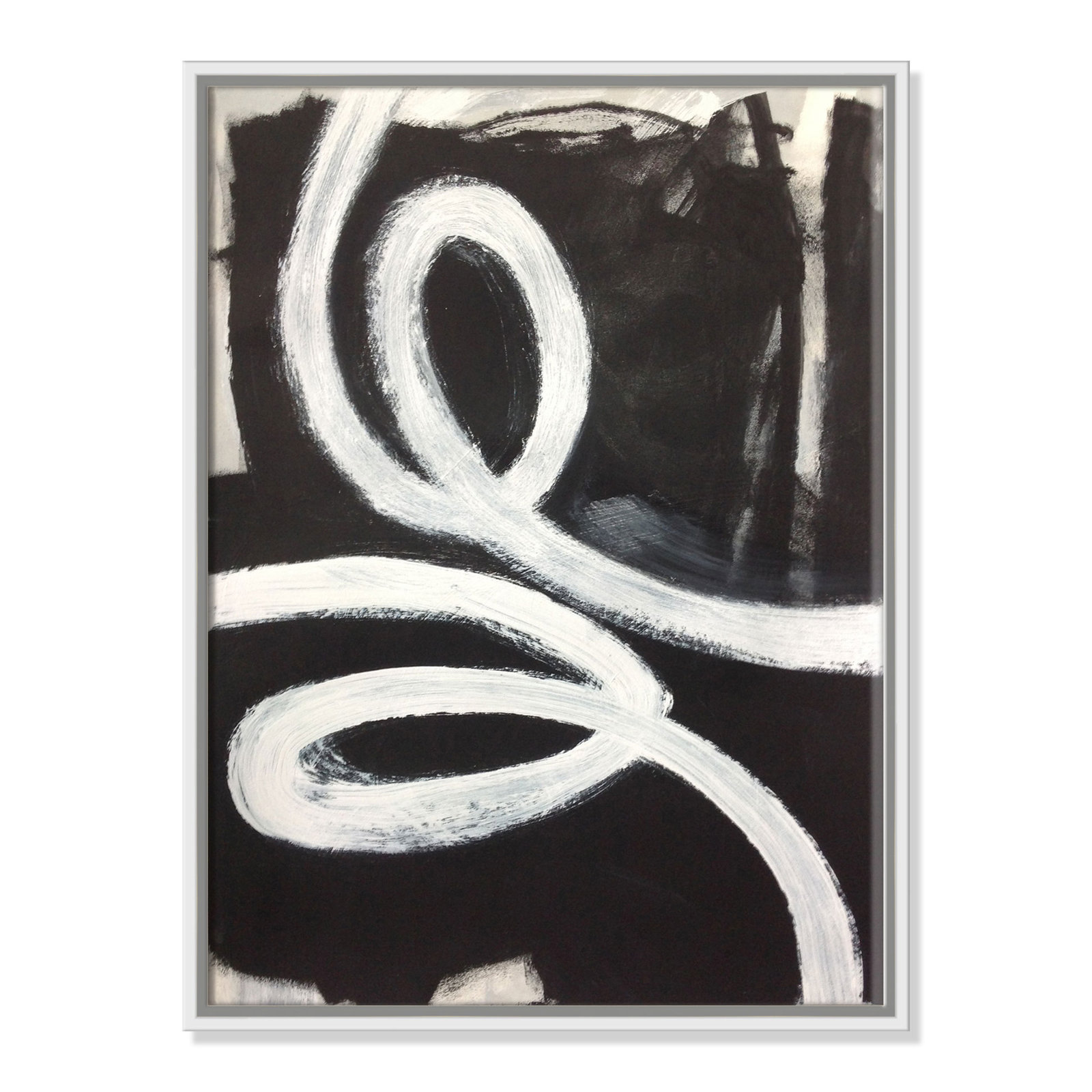 White Swirly Swirls 1 - Floater Frame Painting on Canvas, White Framed, 28" H x 22" W x 2" D