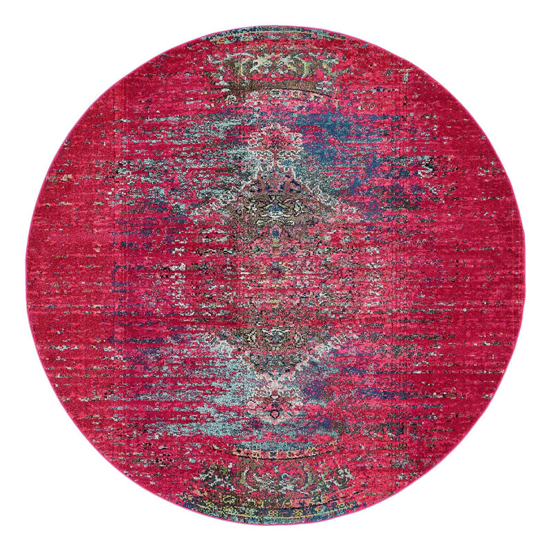 Tapis rose à motif abstrait Jahanna, Rond 8 pi