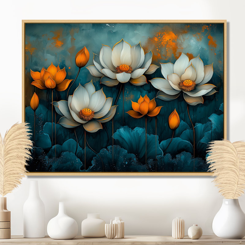 Illana - Floral Wall Art, H 30 po x l 40 po, Impression encadrée flottante, Crème, crème