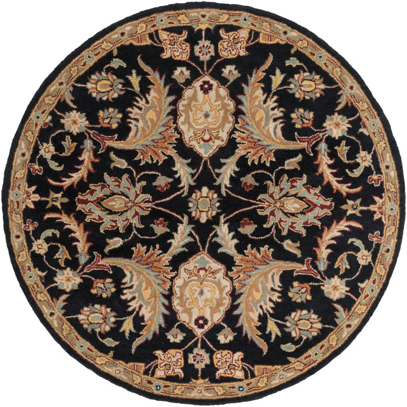 Oriental Handmade Tufted Wool Black/Camel/Beige/Brown Area Rug, Round 3'6"