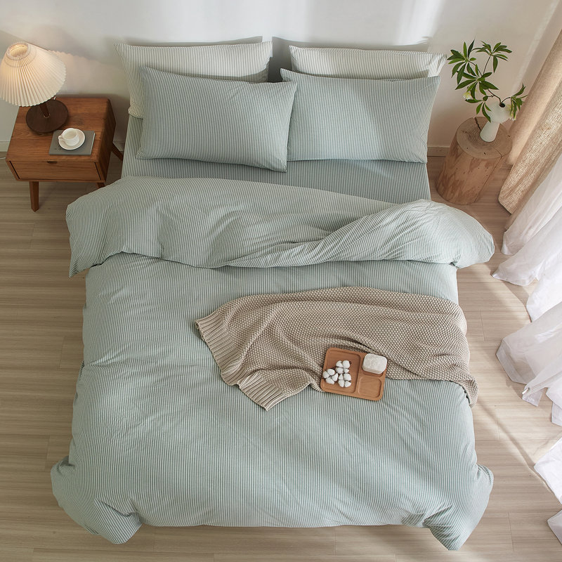 LIFETOWN Striped Duvet Cover Set,3 Pcs Breathable Durable 100% Washed Cotton Comforter Cover for All Seasons, Chic Linen Like Textured Bedding Set.
