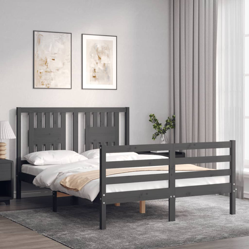 Bed Frame with Headboard, Grey, 200 x 200cm
