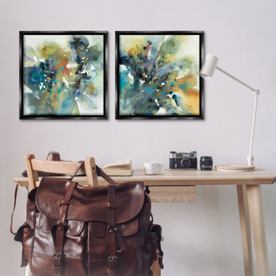 Layered Faded Abstracts, ensemble de 2 toiles flottantes encadrées par K. Nari