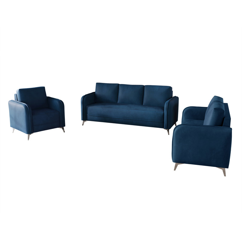 3-Pieces Modern Living Room Set, Navy Blue