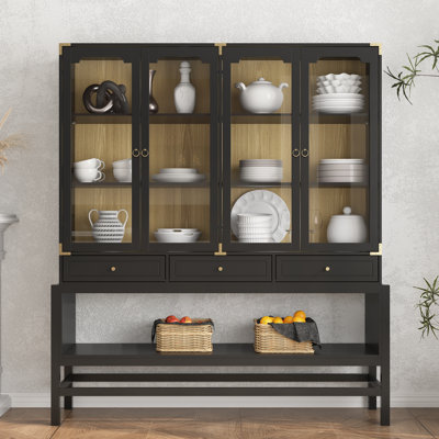 66.1" Wide China Cabinet Dining Hutch With Glass Door & 3 Drawers by Ebern Designs