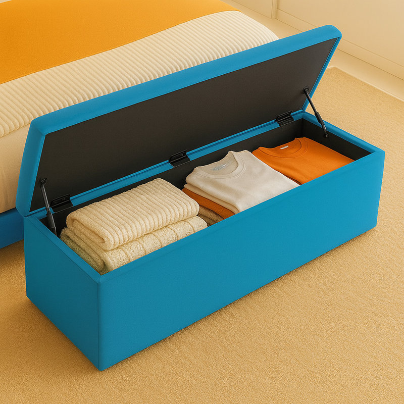 Safar Wide Velvet Plain Rectangle Solid Color Standard Ottoman Box with Storage, Duck Egg, 40cm H x 137cm W x 40cm D