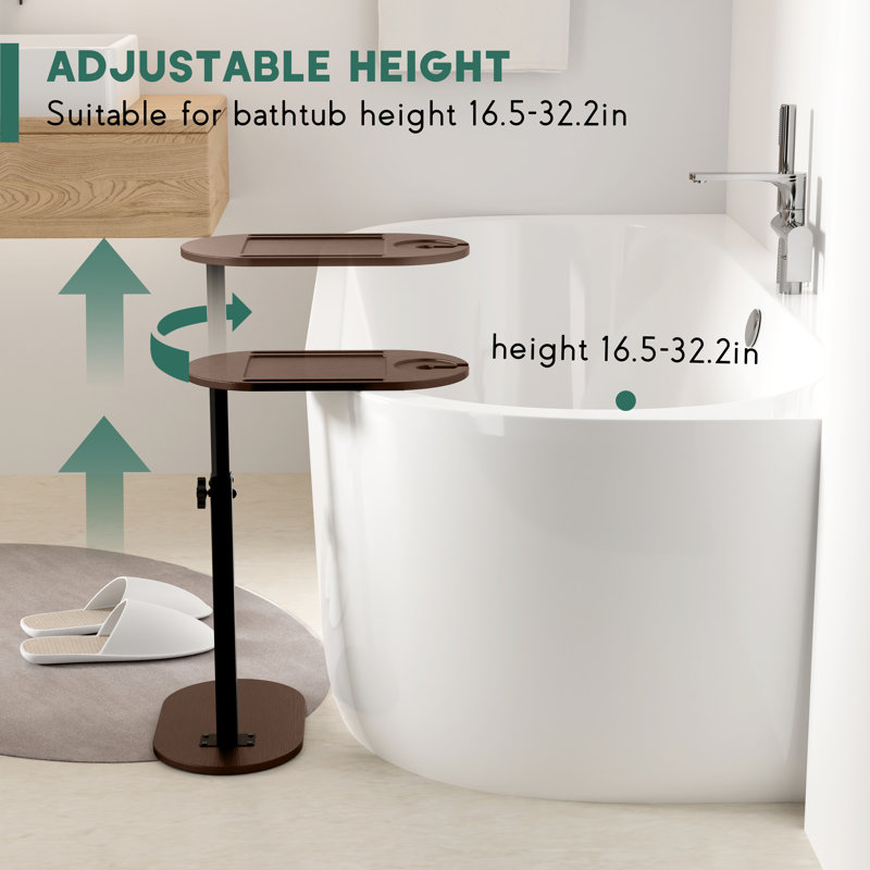 Roeli Free-standing Bath Caddy, Adjustable Height, Can be used as End Table, Sofa Armrest Tray, Brown/Black