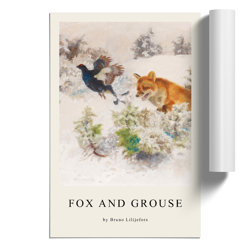 Fox Chasing Bird Print by Bruno Liljefors - Frameless Print, 42cm H x 30cm W x 0.1cm D
