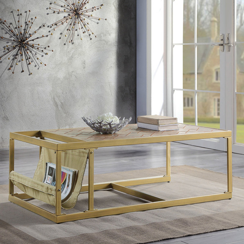 Retro Brown Coffee Table With Magazine Holder