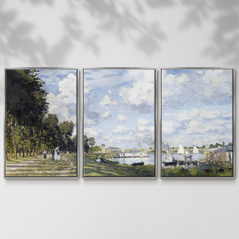 Monet, reproduction sur toile 3 pièces, H 40 po x l 78 po x P 2 po, Argent