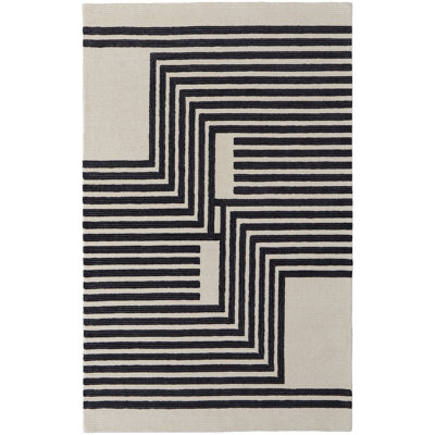 Raku Ivory Black Hand-Woven Abstract Rug